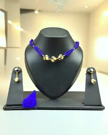 Bakhormoni monimala - Golden and Blue with Earing ( 3 Bead )